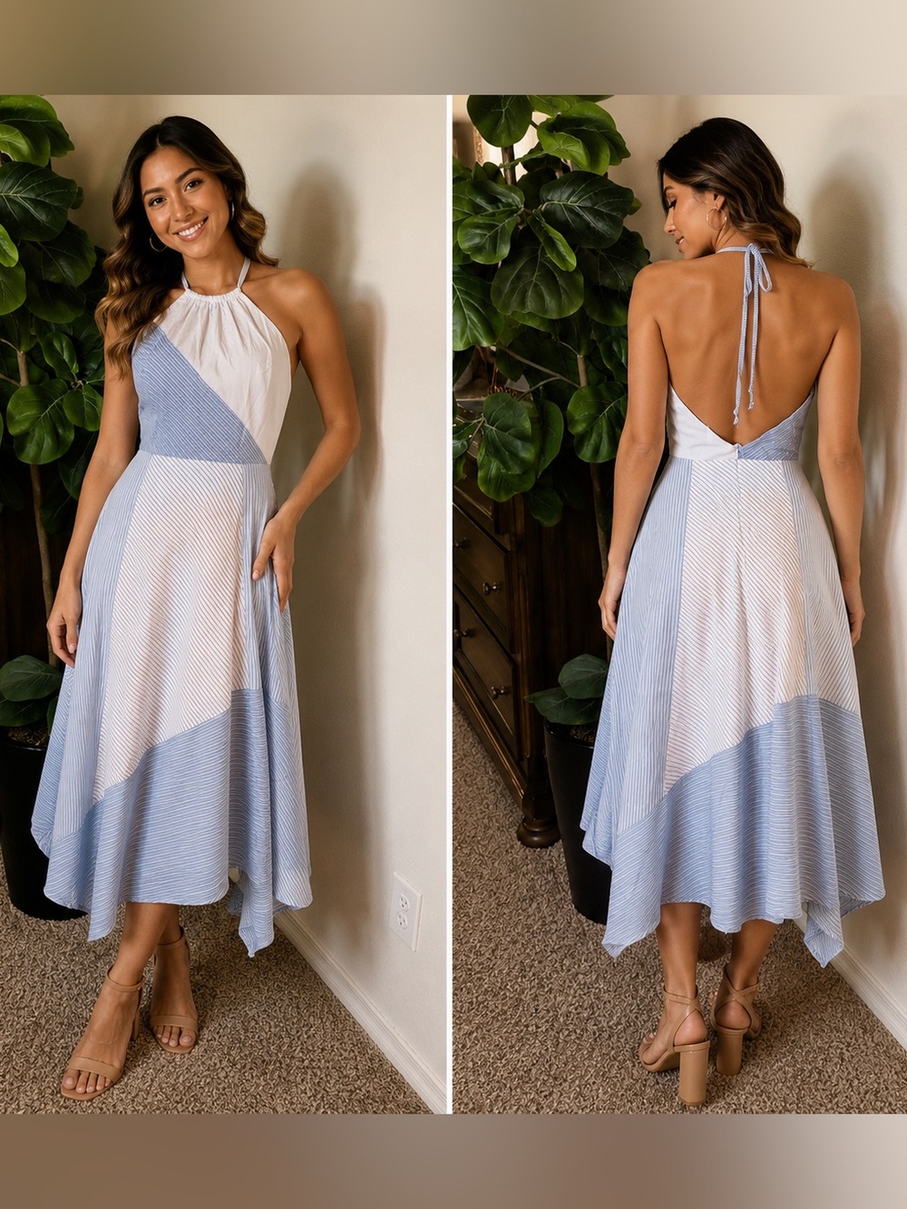 Bailey 44 Asymmetrical Blue and White Maxi Dress